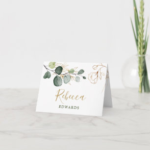 Watercolor Greenery, Gold Floral Place card