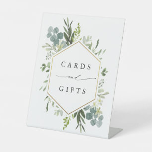 Watercolor Greenery Gold Hexagon Cards & Gifts Pedestal Sign