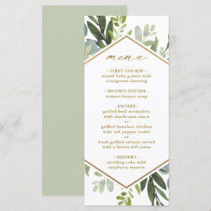 Watercolor Greenery Gold Hexagon Wedding Menu