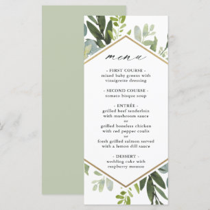 Watercolor Greenery Gold Hexagon Wedding Menu