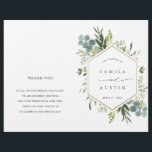 Watercolor Greenery Gold Hexagon Wedding Program<br><div class="desc">This wedding ceremony program features painted watercolor eucalyptus,  green leaves,  flowers with a faux gold geometric hexagon frame. For more advanced customisation of this design,  Please click the "Customise further" link.  Matching items are also available. NOTE: You will need to fold them in half when they arrive.</div>