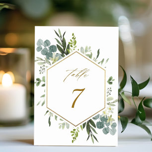 Watercolor Greenery Gold Hexagon Wedding Table Num Number