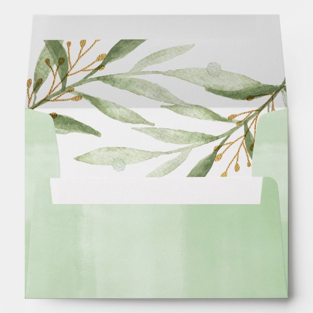 Watercolor greenery gold leaves envelopes 5x7 card (Back (Bottom))