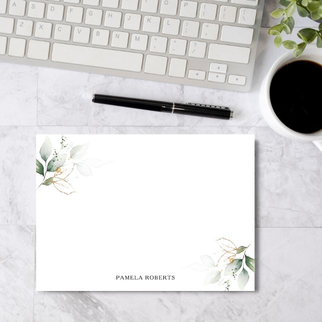 Watercolor Greenery Gold Leaves Personal | Blank Card (Creator Uploaded)
