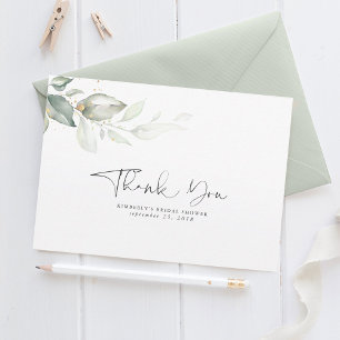 Watercolor Greenery Gold Leaves Small Thank You Card