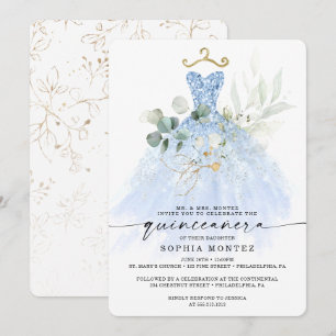 Watercolor Greenery Gold Quinceañera Birthday Invi Invitation