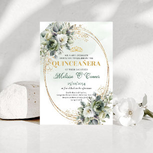 Watercolor Greenery Gold Quinceañera Birthday  Invitation
