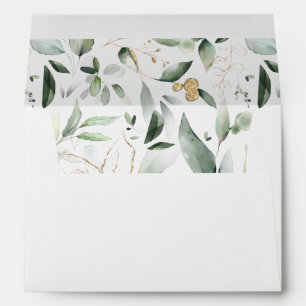 Watercolor Greenery Gold Return Address Envelope