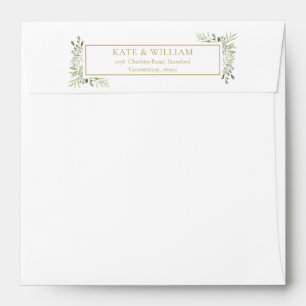 Watercolor Greenery Gold Return Address Square Envelope