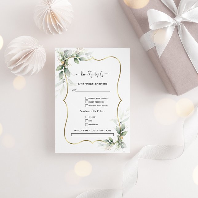 Watercolor Greenery Gold Song Request Wedding  RSVP Card (Creator Uploaded)