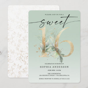 Watercolor Greenery Gold Sweet 16 Birthday Invitat Invitation