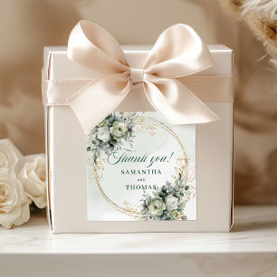 Watercolor Greenery Gold Thank You Favour Sticker