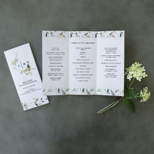 Watercolor Greenery Gold Trifold Wedding Program Flyer