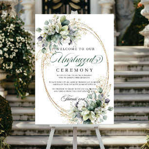 Watercolor Greenery Gold Unplugged Ceremony Weddin Poster