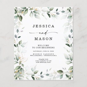 Watercolor Greenery Gold Wedding Program Budget Flyer