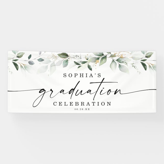 Watercolor Greenery Graduation Party Welcome Banner (Horizontal)