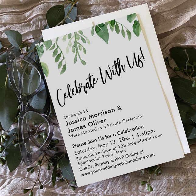 Watercolor Greenery Handwriting Celebrate With Us Invitation (Creator Uploaded)