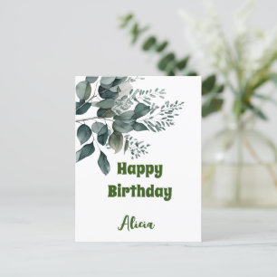 Watercolor Greenery   Happy Birthday Card