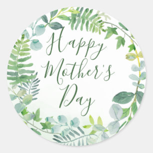 Watercolor Greenery Happy Mother's Day Classic Round Sticker