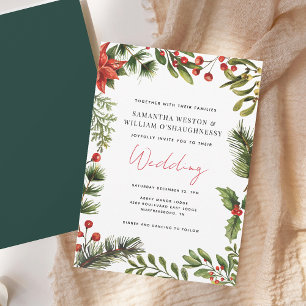 Watercolor Greenery Holiday Wedding Invitation
