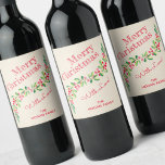 Watercolor Greenery Holiday Wine Label<br><div class="desc">Stylish,  modern watercolor of green holly and red berries on a pale ivory stripe background with your greeting and info in chic lettering on these wine bottle labels for personalised wine gifts for the holidays. MATCHING items in our store.</div>