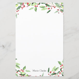 Watercolor Greenery Holly Personalised Stationary