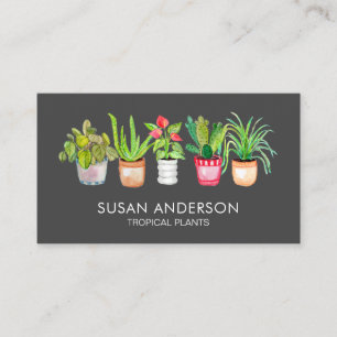 Watercolor Greenery Houseplants Nursery Business C Card
