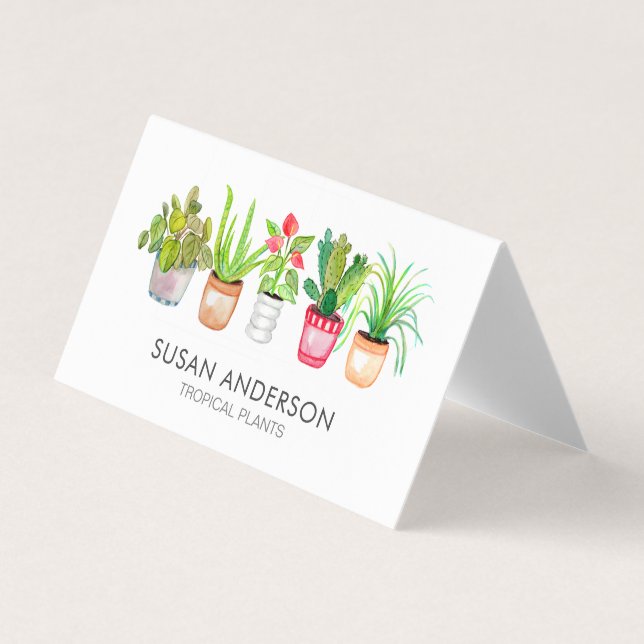 Watercolor Greenery Houseplants Nursery  Business Card (Front)