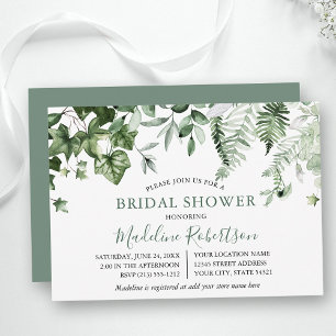 Watercolor Greenery Ivy Ferns Sage Green Shower Invitation