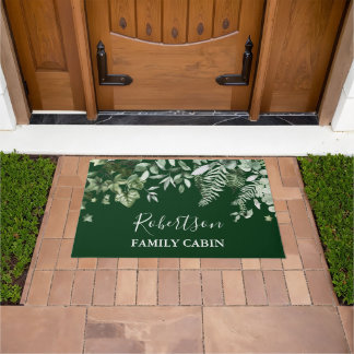 Watercolor Greenery Ivy Sage Ferns Family Cabin Doormat