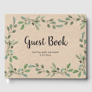 Watercolor Greenery Kraft Look Wedding Guest Book