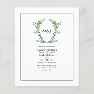 Watercolor Greenery Laurel Crest Monogram Wedding Flyer