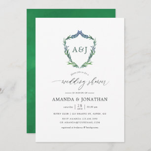 Watercolor Greenery Laurel Crest Wedding Shower Invitation