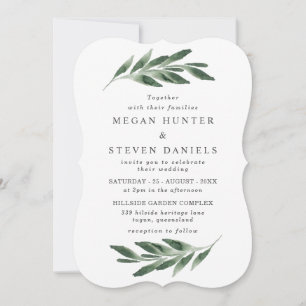 Watercolor Greenery Leaf Modern Spring Wedding Invitation