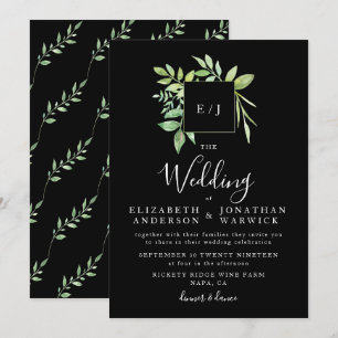 Watercolor Greenery Leaf Wreath Wedding Invitation