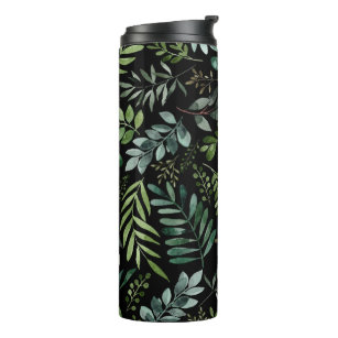 Watercolor greenery leaves  and branches   thermal tumbler