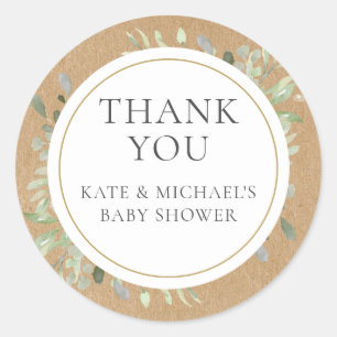 Watercolor Greenery Leaves Baby Shower Thank You Classic Round Sticker
