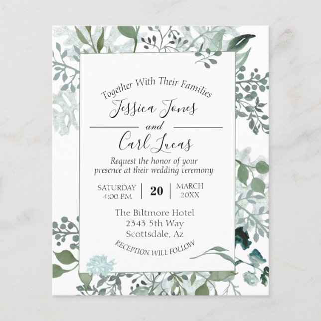 Watercolor Greenery Leaves Botanical Frame Invitat (Front)