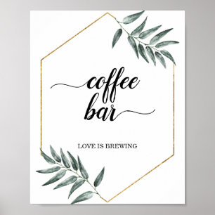 Watercolor Greenery Leaves Coffee Bar Wedding Sign