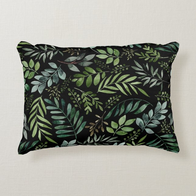Watercolor greenery leaves decorative cushion (Front)