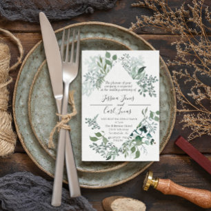 Watercolor Greenery Leaves Geometric Frame Modern Invitation