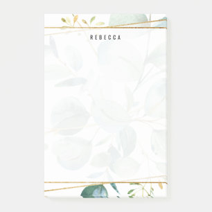 Watercolor Greenery Leaves Gold Stripes Post-it Notes