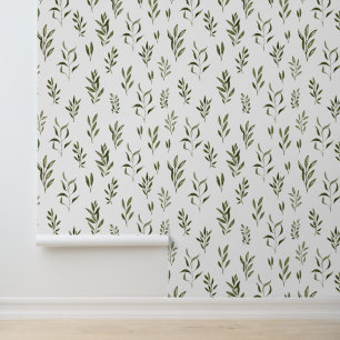 Watercolor Greenery Leaves Pattern Wallpaper