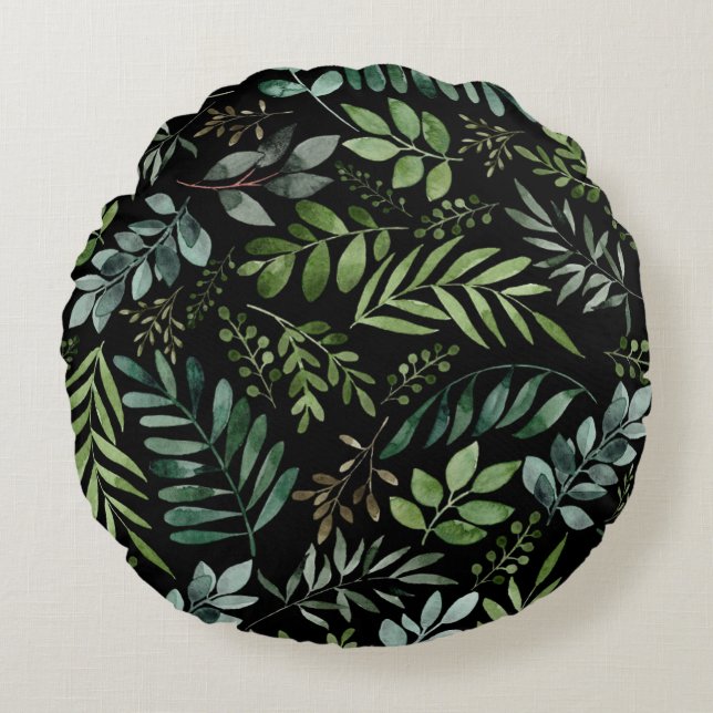 Watercolor greenery leaves   round cushion (Front)