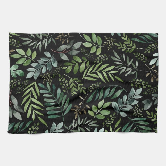 Watercolor greenery leaves  tea towel (Horizontal)