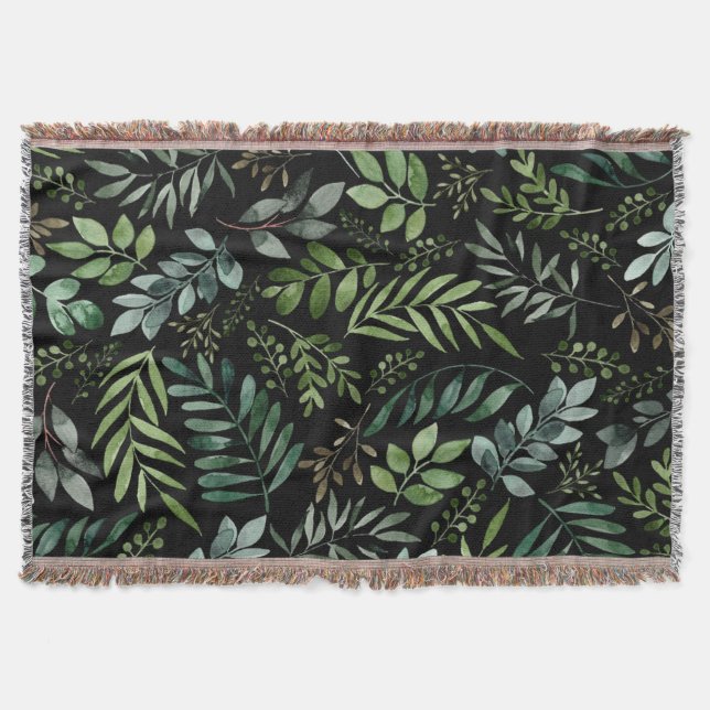 Watercolor greenery leaves   throw blanket (Front)