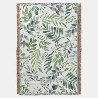 Watercolor greenery leaves throw blanket