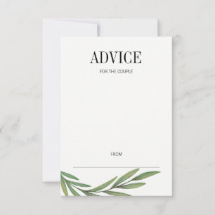 Watercolor Greenery Leaves Wedding Advice Card