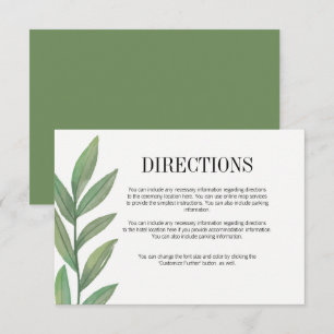 Watercolor Greenery Leaves Wedding Directions Card