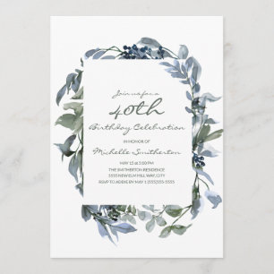 Watercolor Greenery Leaves Women's 40th Birthday Invitation